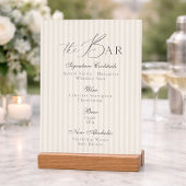 Minimal Taupe Stripe Wedding Bar Menu  招待状