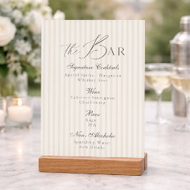 Minimal Taupe Stripe Wedding Bar Menu  招待状