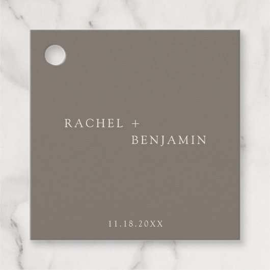 Minimal Taupe Wedding Elegant Personalized フェイバータグ (正面)