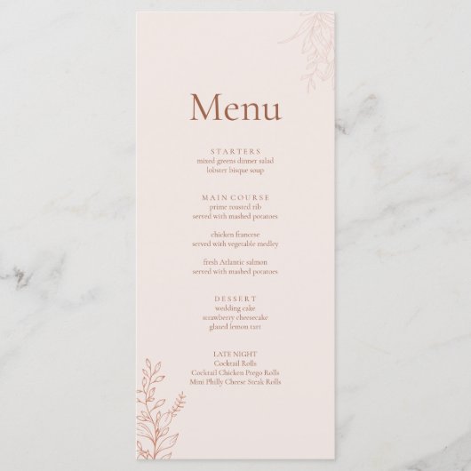 Minimal Terracotta Botanical Wedding Menu メニュー (正面)