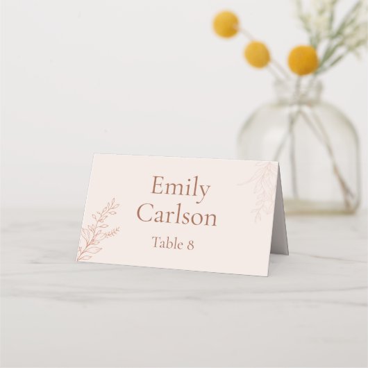 Minimal Terracotta Botanical Wedding Place Card プレイスカード (正面)
