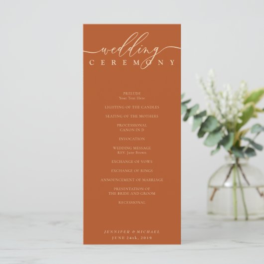 Minimal terracotta Ceremony wedding プログラム (スタンド正面)