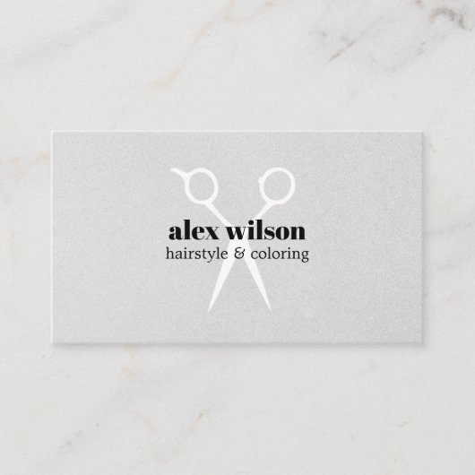Minimal Texture Grey White Scissors Hairdresser 名刺 (正面)