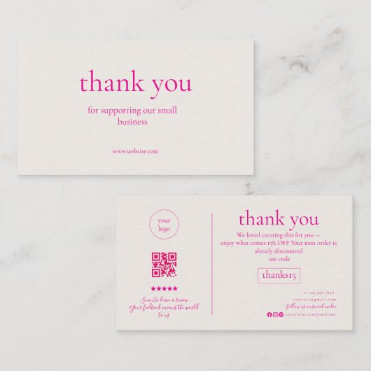 Minimal Thank You Small Business Card Dusty Rose P 名刺 (正面/裏面)