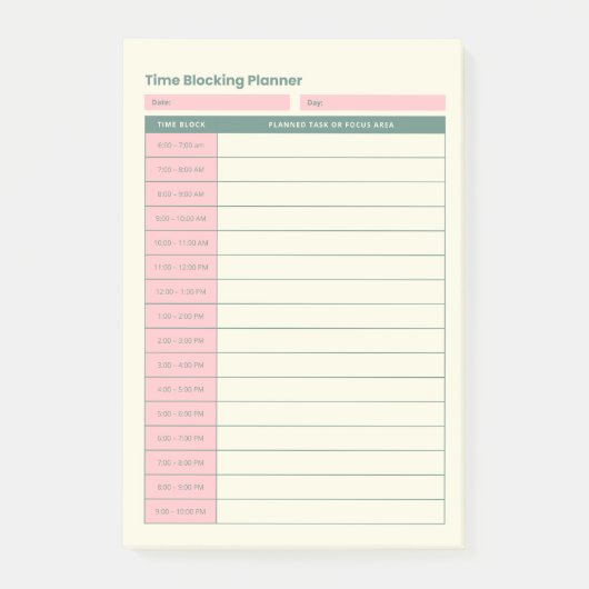 Minimal Time Blocking Planner Pink Layout ポストイット (正面)
