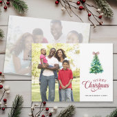 Minimal Tree With Bow 2 Photo Christmas Card シーズンカード