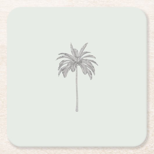 Minimal Tropical Palm Tree Illustration Wedding スクエアペーパーコースター (正面)