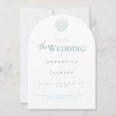 Minimal Typography Aqua White Shell Photo Wedding 招待状 (正面)