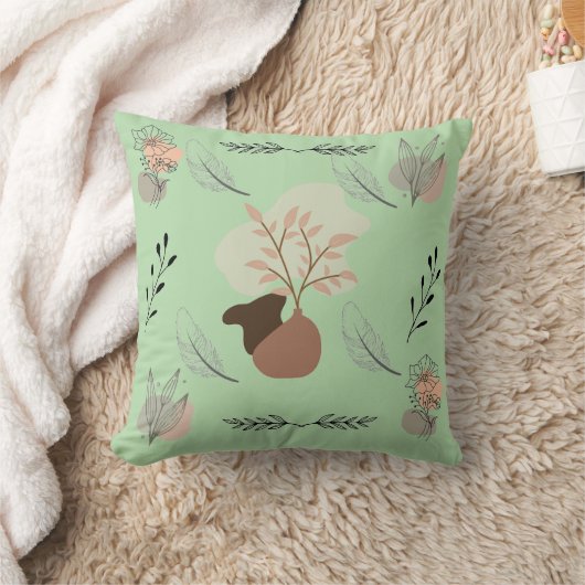 Minimal vase, feathers and floral boho art- クッション (ブランケット)