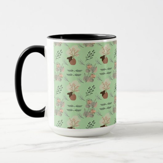 Minimal vase, feathers and floral boho art- マグカップ (左)