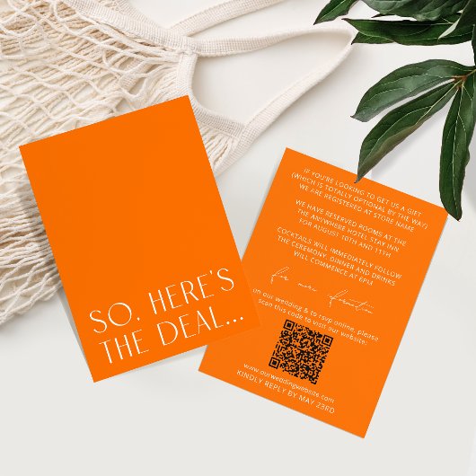 Minimal Vibrant Orange Details Card & RSVP QR Code エンクロージャーカード