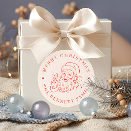 Minimal Vintage Santa Merry Christmas ラウンドシール