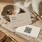 Minimal Warm Beige Linen Texture QR Code Freelance 名刺