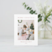 Minimal Warm Brown Merry Christmas Photo シーズンポストカード (スタンド正面)