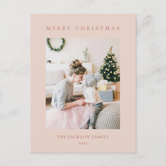 Minimal Warm Reddish Brown Merry Christmas Photo シーズンポストカード (正面)