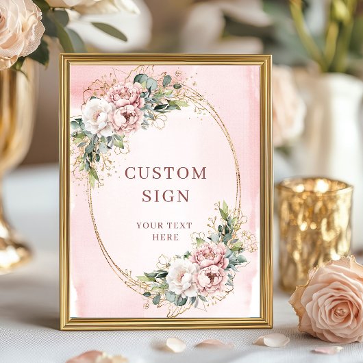 Minimal Watercolor Blush Pink Flowers Custom Sign ポスター
