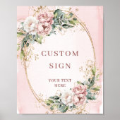 Minimal Watercolor Blush Pink Flowers Custom Sign ポスター (正面)