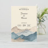 Minimal Watercolor Mountain Wedding Invitation 招待状 (スタンド正面)