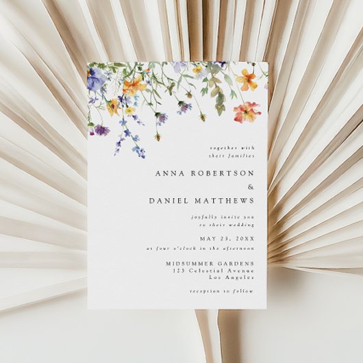 Minimal Watercolor Wildflower Wedding Invitation 招待状