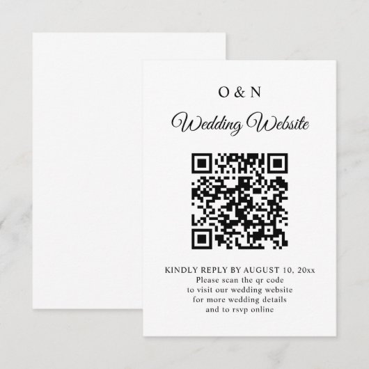 Minimal Wedding Black and White QR Code RSVP (正面/裏面)