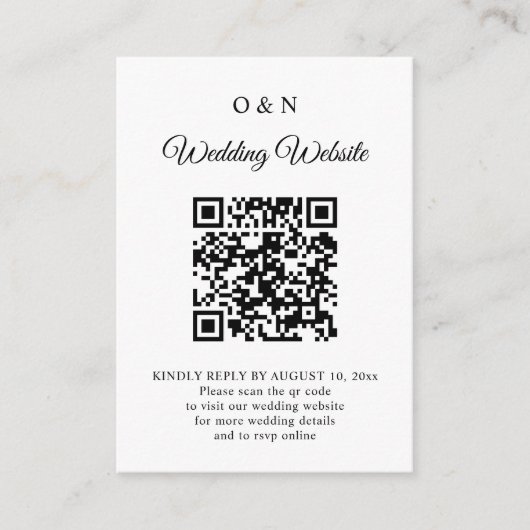 Minimal Wedding Black and White QR Code RSVP エンクロージャーカード (正面)