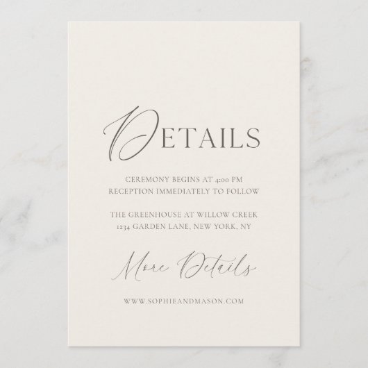 Minimal Wedding Details Card | Neutral Classic 招待状 (正面)