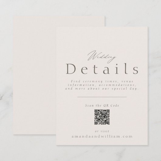 Minimal Wedding Details Card with QR Code 招待状 (正面/裏面)