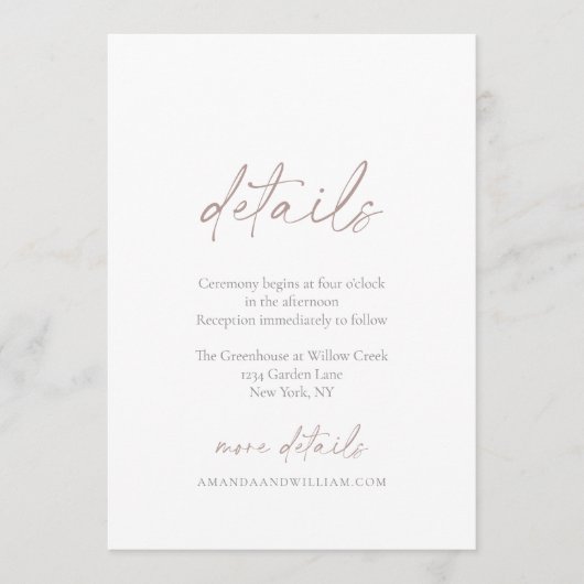 Minimal Wedding Details Card with Soft Calligraphy 招待状 (正面)