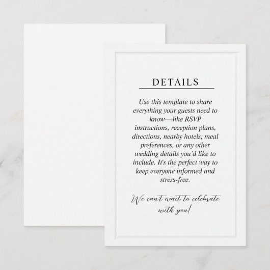 Minimal Wedding Details Enclosure Card エンクロージャーカード (正面/裏面)