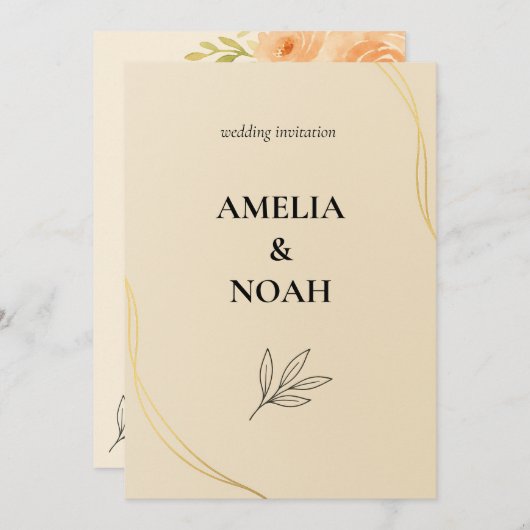 Minimal Wedding Invitation Template – Elegant  招待状 (正面/裏面)