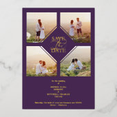 Minimal Wedding Purple & Gold 4-Photos Collage 箔招待状 (正面)