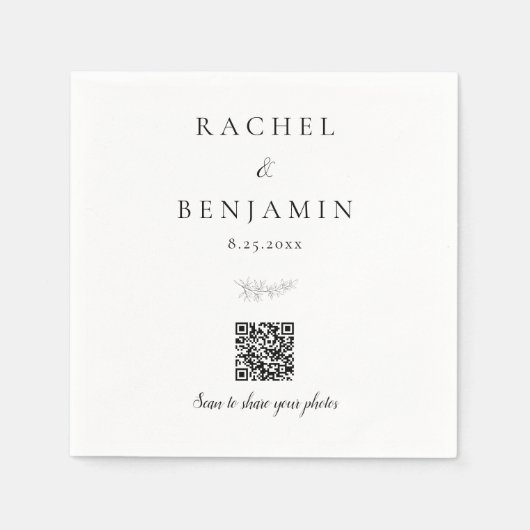 Minimal Wedding QR Code Photo Sharing Elegant スタンダードカクテルナプキン (正面)