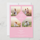 Minimal Wedding Soft Blush Pink 4-Photos Collage セーブザデート (正面)