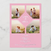 Minimal Wedding Soft Blush Pink & Silver 4-Photos  箔招待状 (正面)