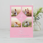 Minimal Wedding Soft Blush Pink & Silver 4-Photos  箔招待状 (立ち正面)