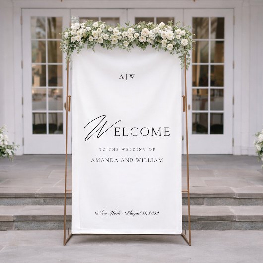Minimal Wedding Welcome Sign with Script Font 横断幕