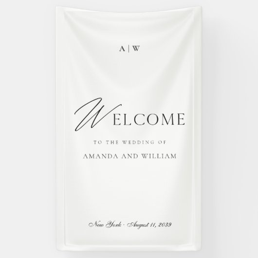 Minimal Wedding Welcome Sign with Script Font 横断幕 (縦)
