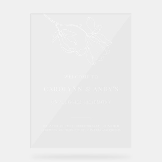 Minimal Welcome Unplugged Wedding Ceremony Clear アクリルサイン (正面)
