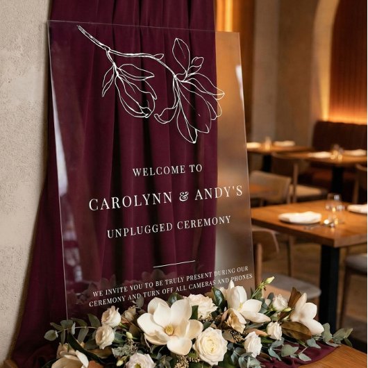 Minimal Welcome Unplugged Wedding Ceremony Clear アクリルサイン