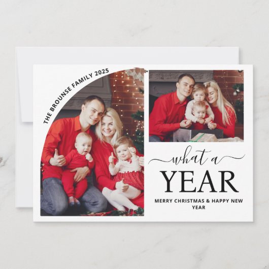 Minimal What a Year Multi Photo Collage Christmas カード (正面)