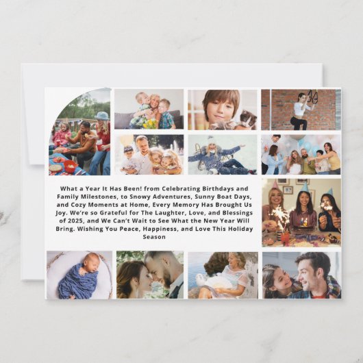 Minimal What a Year Multi Photo Collage Christmas カード (裏面)