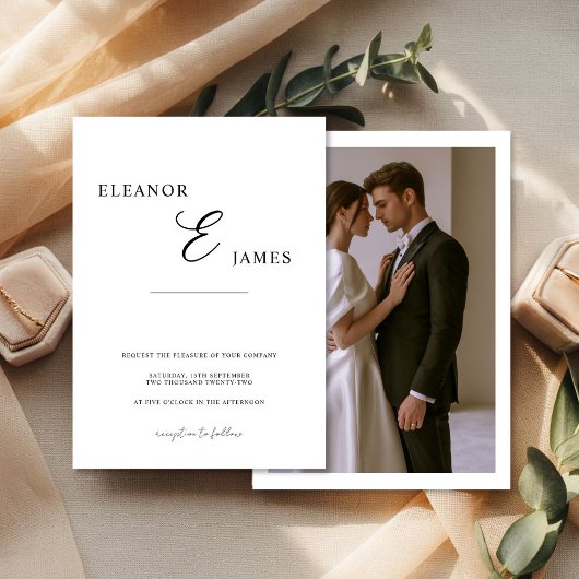 Minimal White and Black Wedding Invitation card 招待状