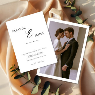 Minimal White and Black Wedding Invitation card 招待状