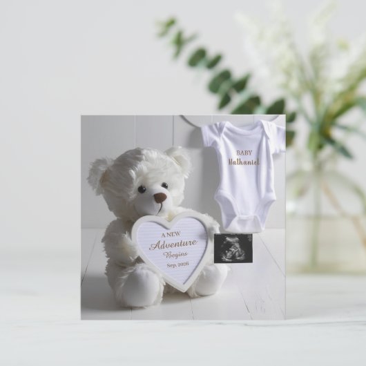 Minimal White Bear Pregnancy announcement card 案内状 (スタンド正面)
