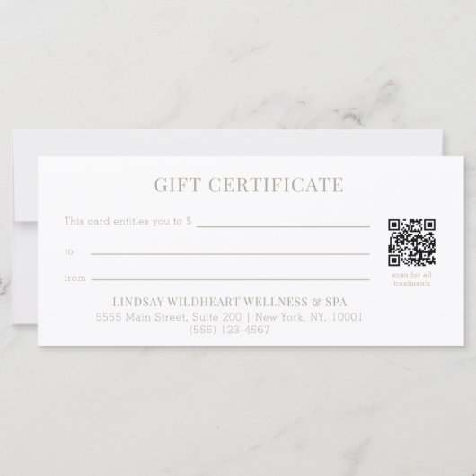 Minimal White Botanical QR Code Gift Certificates (裏面)