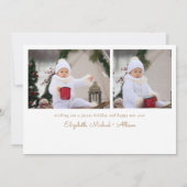 Minimal White Gold Christmas Happy Holidays Photo シーズンカード (裏面)