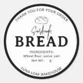Minimal White Logo Bakery Sourdough Bread Sticker ラウンドシール (正面)