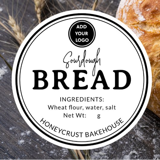 Minimal White Logo Bakery Sourdough Bread Sticker ラウンドシール