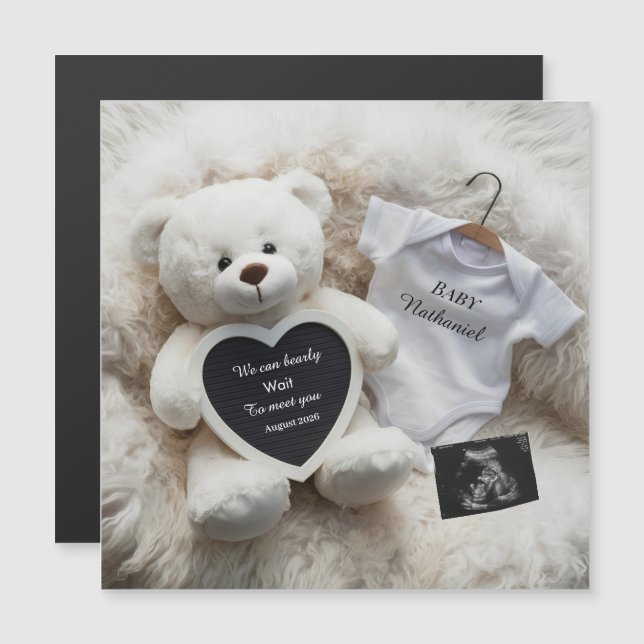 Minimal white Neutral Pregnancy announcement  (正面/裏面)