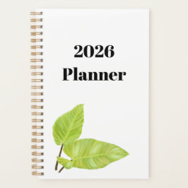 Minimal White Planner with Painted Green Leaves プランナー手帳